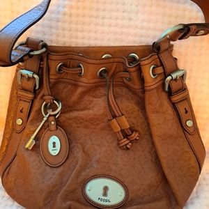 Fossil Leather Drawstring handbag.